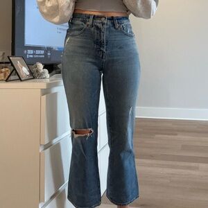 Lucky Brand High Rise Crop Mini Boot Distressed Blue Straight Leg Jeans